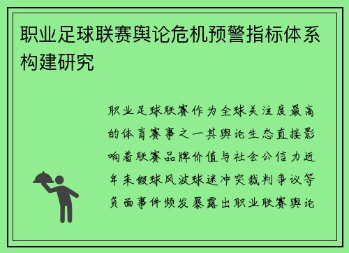 职业足球联赛舆论危机预警指标体系构建研究